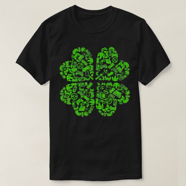 St Patrick Day Gaming 4 Leaf Clover Shamrock Funny T-Shirt (Design Front)
