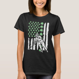 St Patrick Day Ice Hockey US Flag Saint Pattys Men T-Shirt
