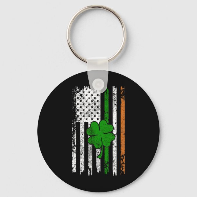 St Patrick Day Irish American Flag Retro Saint Pat Key Ring (Front)