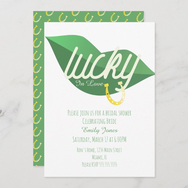 St Patrick Day Lucky Bridal Shower Lip Green Invitation (Front/Back)