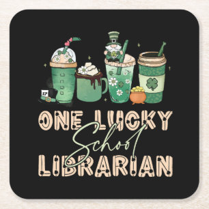 St. Patrick Day Lucky Librarian Square Paper Coaster