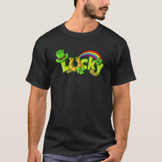 St Patrick Day Lucky With Horse Shoe Rainbow And S T-Shirt