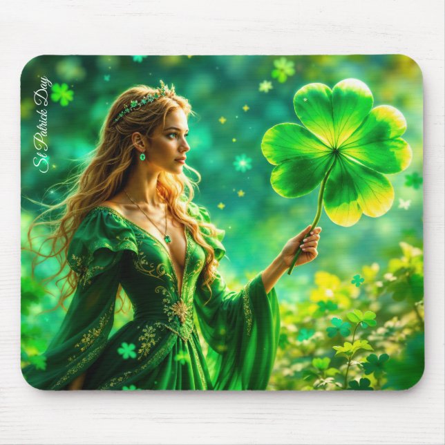 St Patrick Day mystical princess clover magic Mouse Pad (Front)