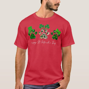 St Patrick Day Paw leopard shamrock Cat Dog Mom T-Shirt