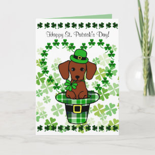 St. Patrick Day Red Smooth Dachshund Hat Card