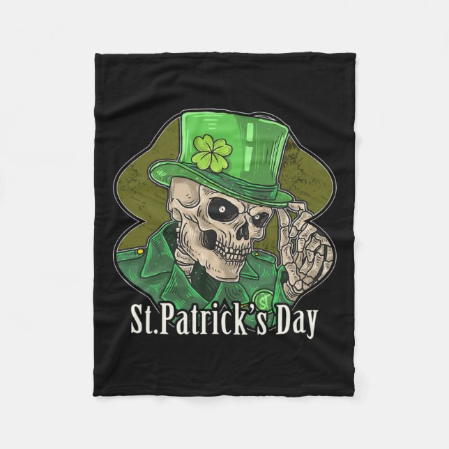 St. Patrick Day Skeleton Clover Fun Sarcastic  Fleece Blanket (Front)
