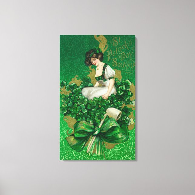 St. Patrick Day Souvenir Woman on Clover Scene Canvas Print (Front)