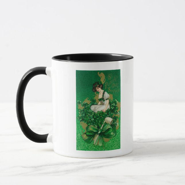 St. Patrick Day Souvenir Woman on Clover Scene Mug (Left)