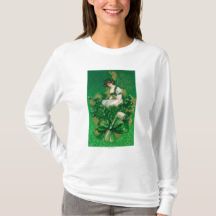 St. Patrick Day Souvenir Woman on Clover Scene T-Shirt