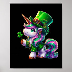 St Patrick Day Tees Irish Unicorn Girls Kids Women Poster