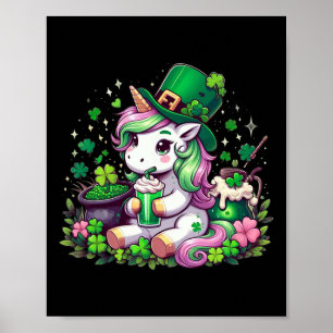 St Patrick Day Tees Irish Unicorn Girls Kids Women Poster
