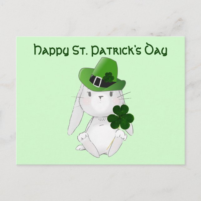 St. Patrick' Day with Irish Bunny, ready wishes Postcard (Front)