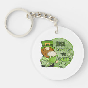 St. Patrick Green Gnome Just Here For The Beer Key Ring