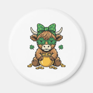 St Patrick Highland Cow Pot of Gold Vintage Art_1 Magnet