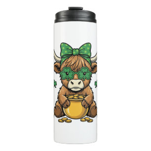 St Patrick Highland Cow Pot of Gold Vintage Art_1 Thermal Tumbler