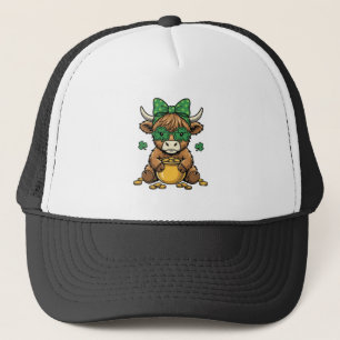 St Patrick Highland Cow Pot of Gold Vintage Art_1 Trucker Hat