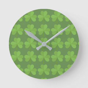 St. Patrick Ireland Shamrock Irish Clover Pattern Round Clock
