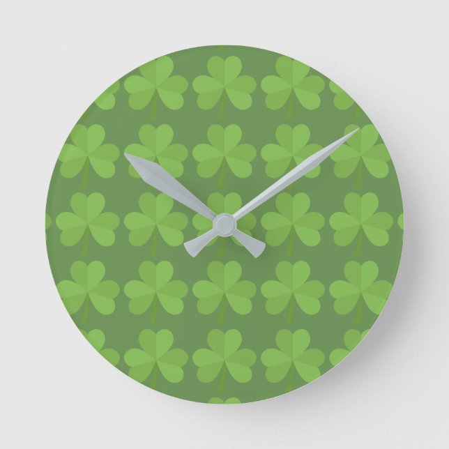 St. Patrick Ireland Shamrock Irish Clover Pattern Round Clock (Front)