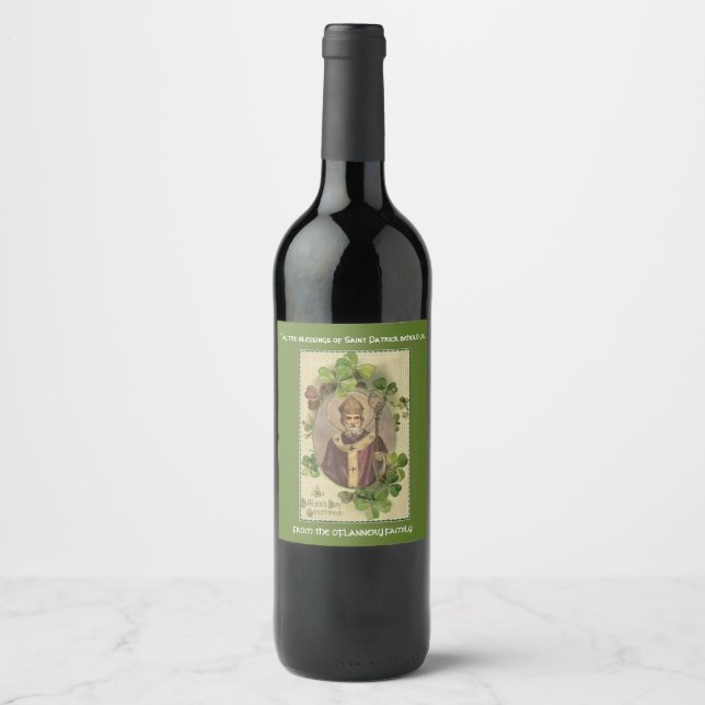 St. Patrick Irish Blessing Ireland Shamrocks Wine Label (Front)
