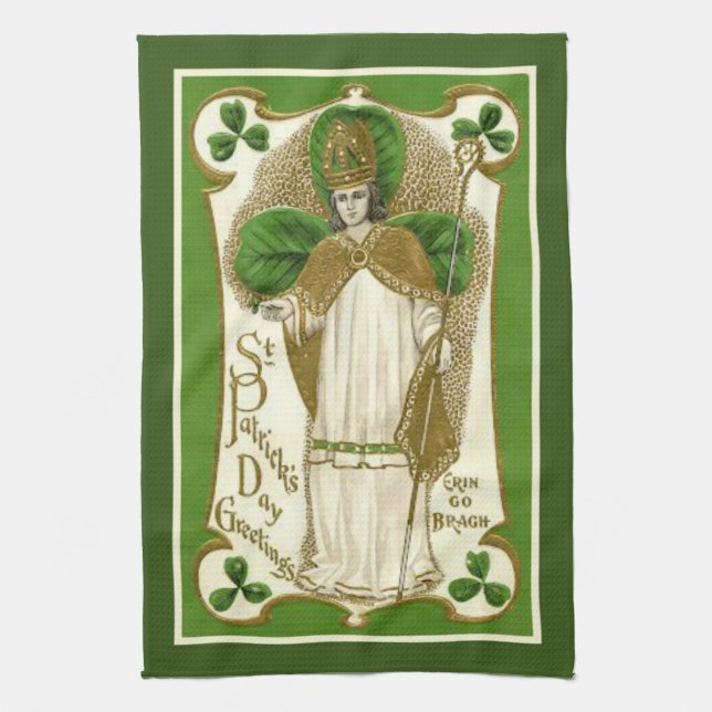 St. Patrick Irish Blessing Religious Shamrocks Tea Towel (Vertical)