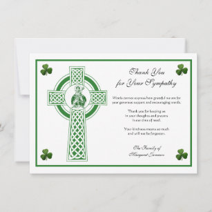 St. Patrick Irish Cross Shamrocks Condolence  Thank You Card