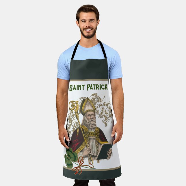 St. Patrick Irish Shamrocks Green Gold Catholic  Apron (Worn)