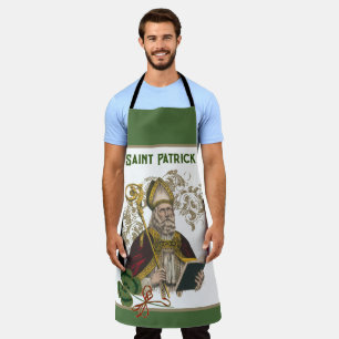 St. Patrick Irish Shamrocks Green Gold Catholic  Apron