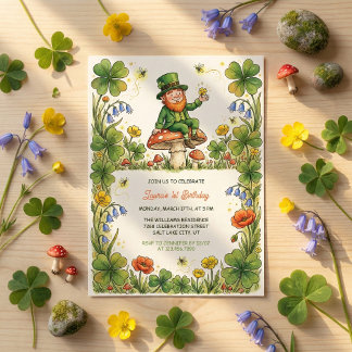 St Patrick Leprechaun 1st Birthday Green Shamrock Invitation