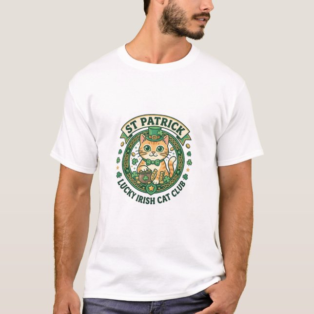 St Patrick Lucky Irish Cat Cute Cat T-Shirt Design (Front)