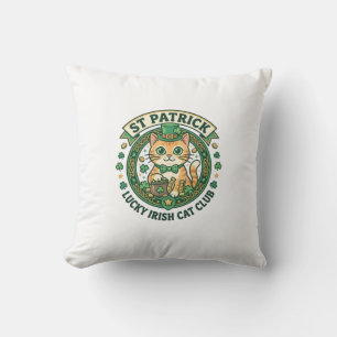 St Patrick Lucky Irish Cat Cute Cat T-Shirt Design Cushion