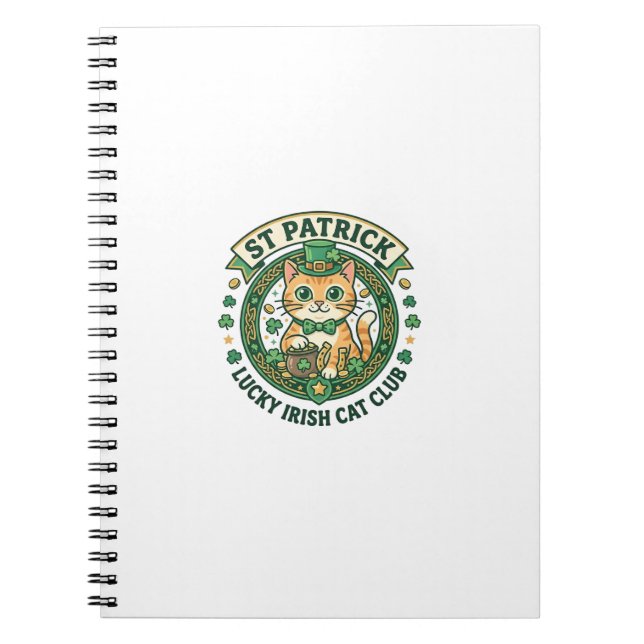 St Patrick Lucky Irish Cat Cute Cat T-Shirt Design Notebook (Front)