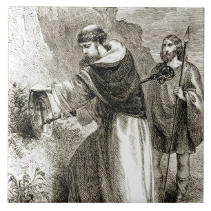 St. Patrick marking Connal's shield with the Cross Tile
