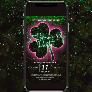 St Patrick Neon Green and Pink Flyer Invitation