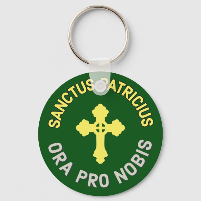 St. Patrick Pray For Us Latin Mass Catholic Green Key Ring (Front)
