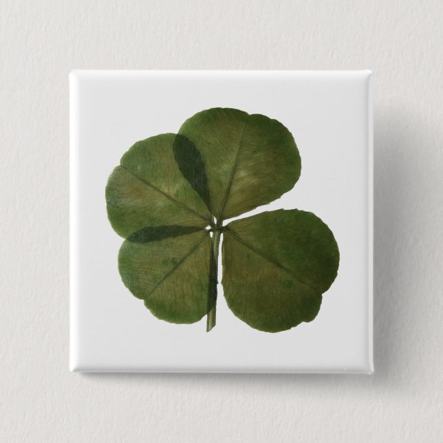 St Patrick Real 4 Leaf Clover Get Lucky Button (Front)