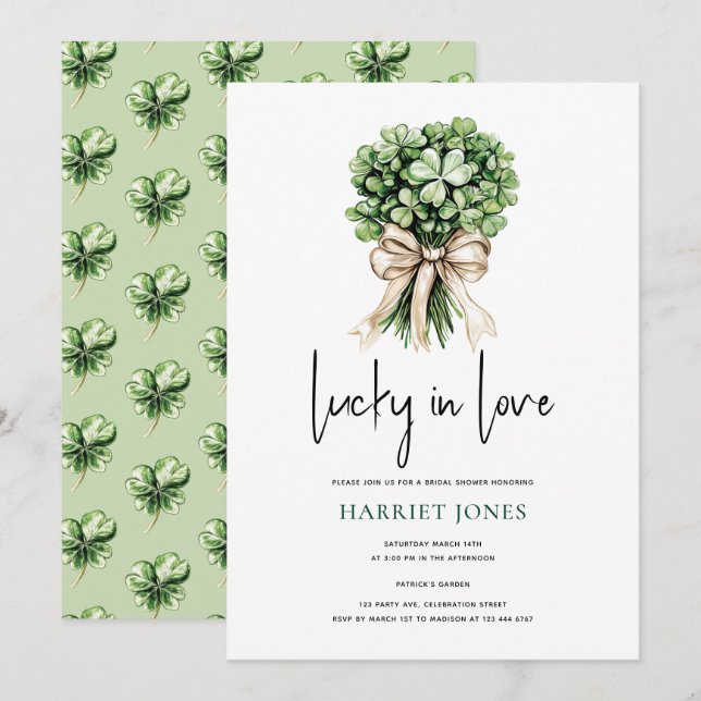 St Patrick’s Bridal Shower Clover Bouquet Invitation (Front/Back)