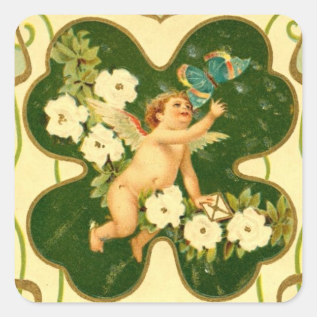 St. Patrick’s Day Art Nouveau Angel - Sticker (Front)