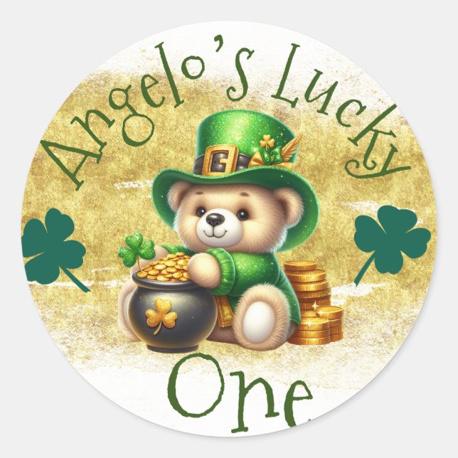 St.Patrick’s Day Bear Pot Gold Birthday Lucky One Classic Round Sticker (Front)