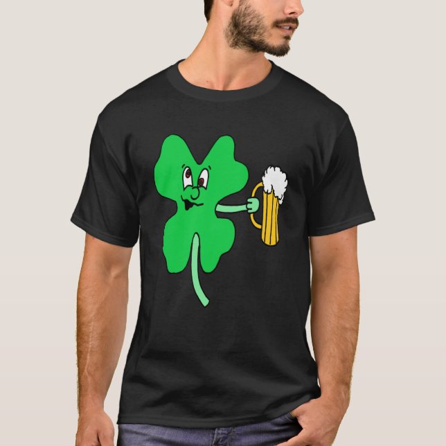 St Patrick s Day Beer Drinking Lucky Four Leaf C T-Shirt (Front)