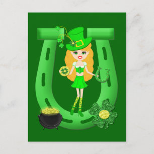 St Patrick’s Day Blonde Girl Leprechaun Postcard