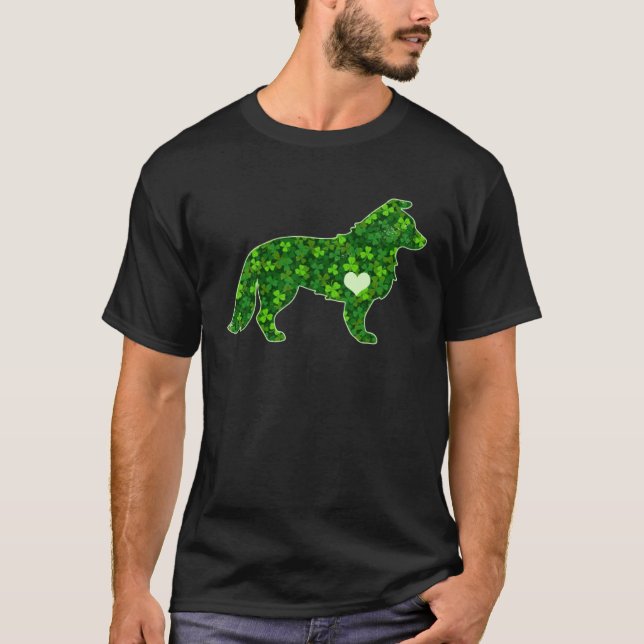St Patrick s Day Border Collie Irish Green Shamroc T-Shirt (Front)