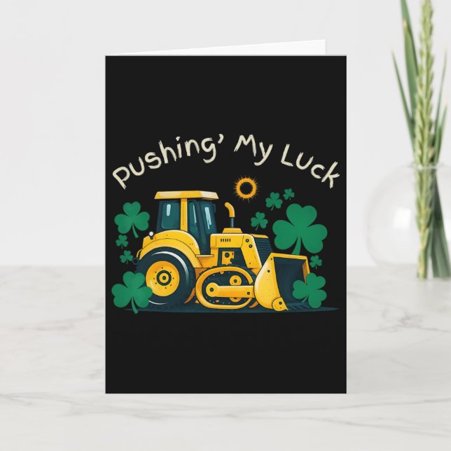 St. Patrick’s Day Bulldozer Fun Construction Kids  Card (Front)