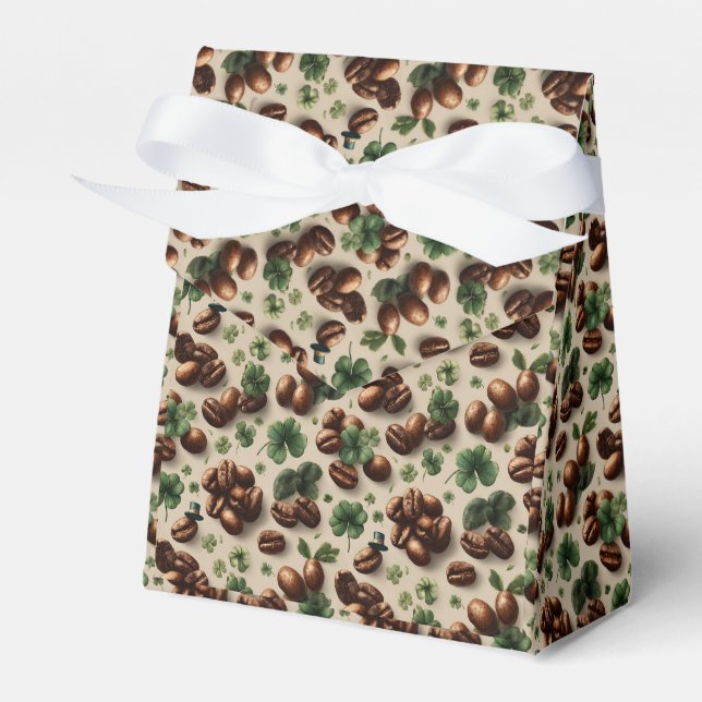 St. Patrick’s Day Coffee & Shamrock Pattern Favour Box (Front Side)