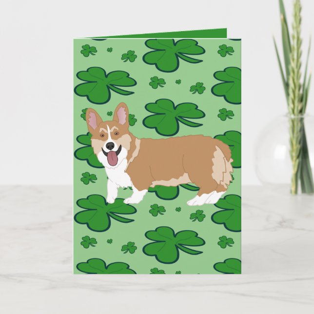 St. Patrick’s Day Corgi Pup  Holiday Card (Front)