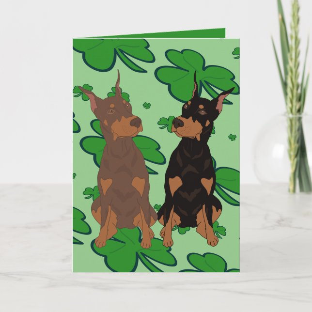 St. Patrick’s Day Doberman Pinscher  Holiday Card (Front)