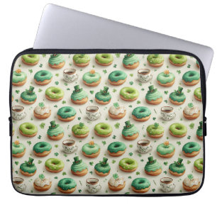 St. Patrick’s Day Donuts & Coffee Watercolor Laptop Sleeve