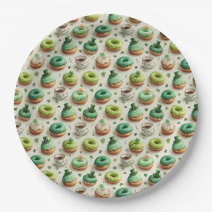 St. Patrick’s Day Donuts & Coffee Watercolor Paper Plate