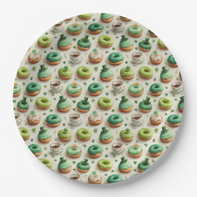 St. Patrick’s Day Donuts & Coffee Watercolor Paper Plate (Front)