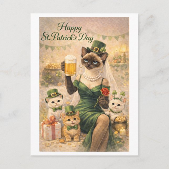 St. Patrick’s Day Glam Cat Holiday Postcard  (Front)