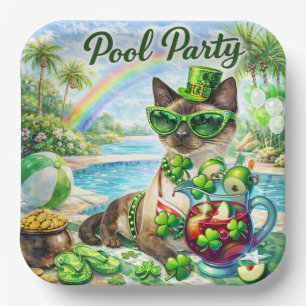 St. Patrick’s Day Glam Cat Pool Party  Paper Plate